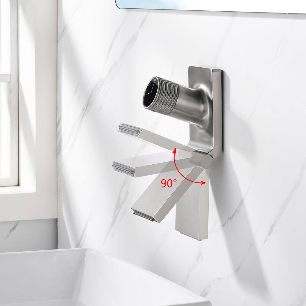 Brushed Nickel Wall Mount Bathroom Faucet with Adjustable Waterfall Spout
