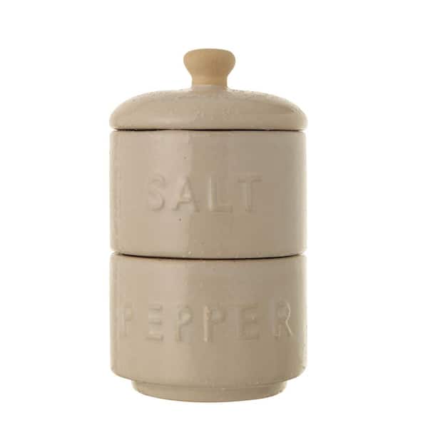 Storied Home White Stackable Stoneware Salt and Pepper Pinch Pots with Lid (Set of 2)