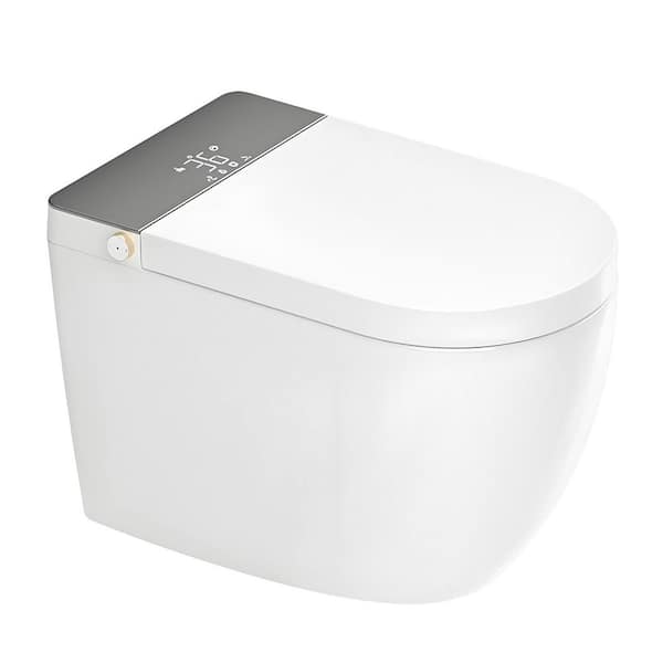 Intelligent 1.0/1.27 GPF Elongated Smart Bidet Toilet in White with Auto Open/Close, Heated, Foam Shield, Foot Sensor