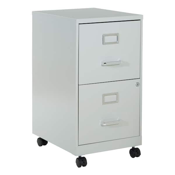 OSP Home Furnishings 2 Drawer Grey Metal 14.25 in. Mobile Locking Vertical File Cabinet