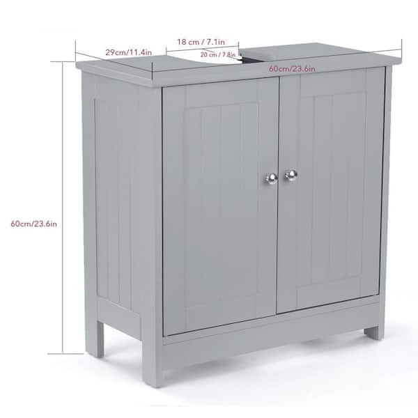 Pedestal Sink Storage Cabinet Gray Bathroom Floor Organizer with 2