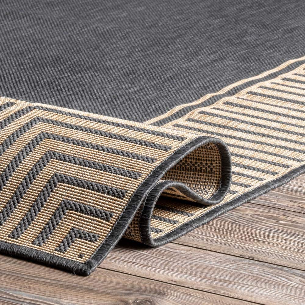 Dark Grey Rectangular Synthetic Indoor/Outdoor Area Rug