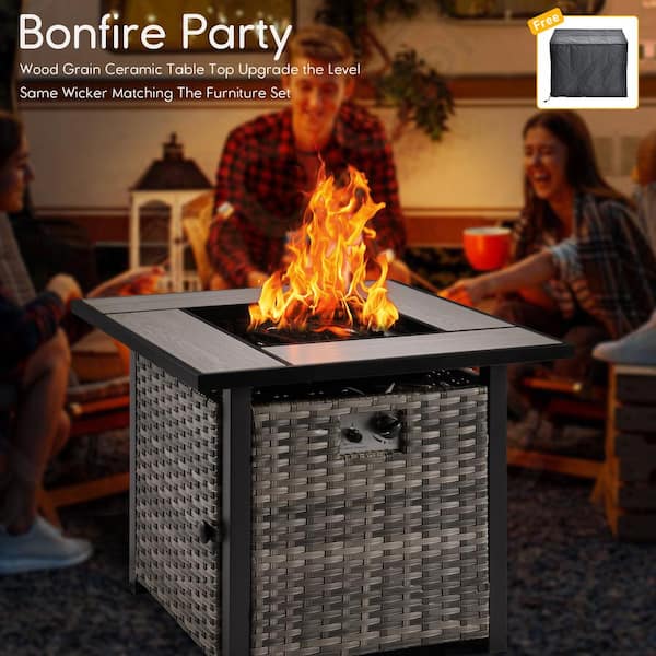 XIZZI 30 in. x 30 in. 50,000 Square Wicker Finish Gas Fire Pit and