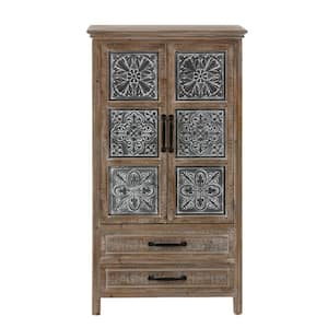 Brown and Gray Wood and Metal Wardrobe Storage Accent Cabinet