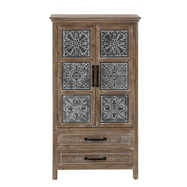 LuxenHome Brown and Gray Wood and Metal Wardrobe Storage Accent Cabinet