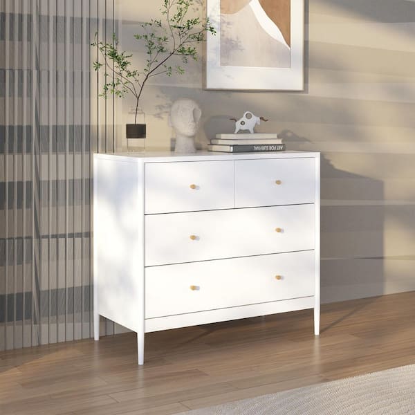 White 4-Drawer Dresser, Wood Storage Cabinet for Bedroom, Nursery, Closet, Kids Chest of Drawers, 35.4 in. Wide