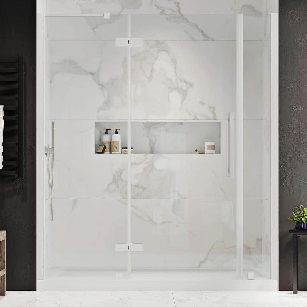 Tampa 60" Satin Nickel Frameless Alcove Shower Kit with Tempered Glass Panels