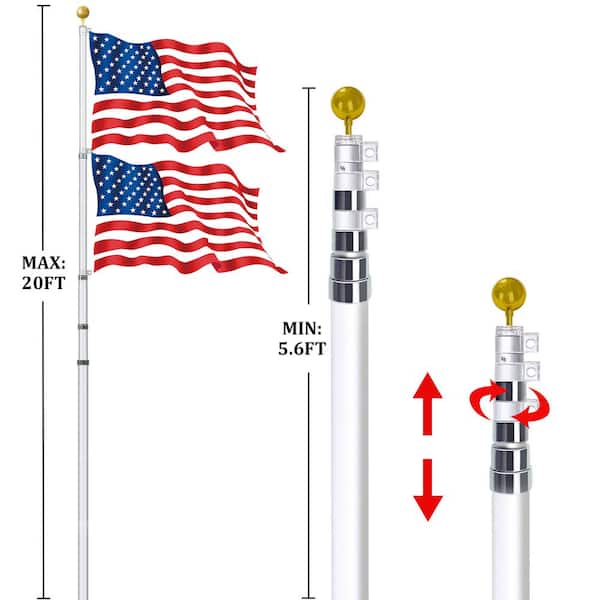 20 ft. Solemn Outdoor Decoration Aluminum Telescoping Flagpole Kit with USA  3 ft x 5 ft Flag and Golden Top Finial