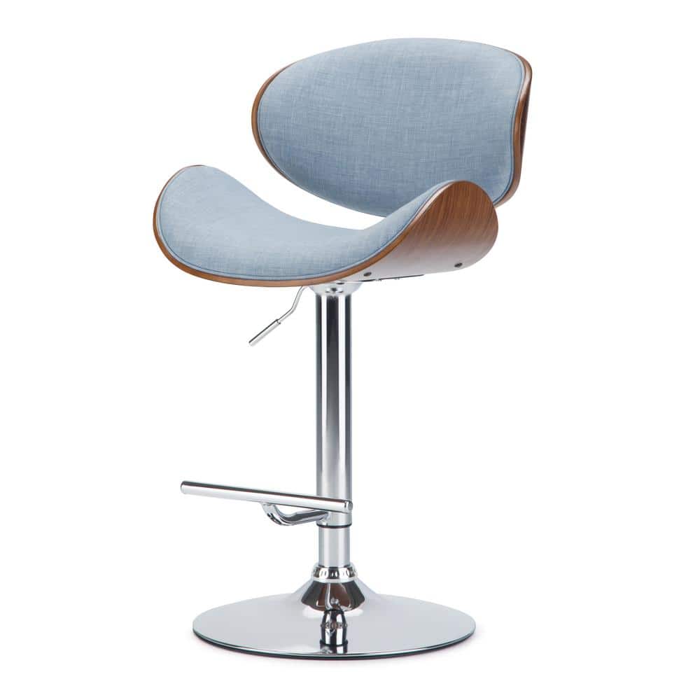 Denim Blue Linen Adjustable Swivel Bentwood Bar Stool