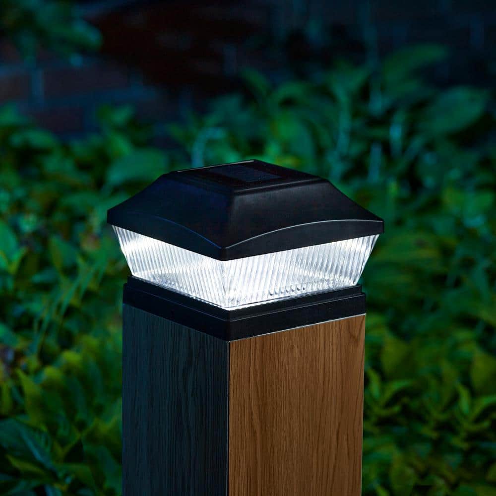 Black Solar Powered LED Fence Post Cap Lights Set of 4