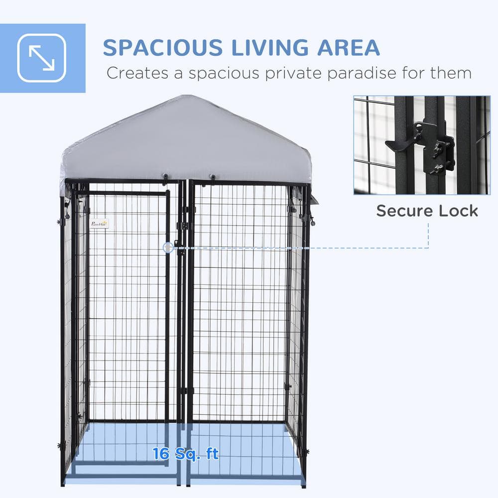 Black Galvanized Metal Outdoor Covered Dog Kennel