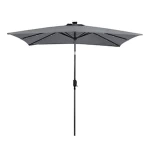 9 ft. x 7 ft. Rectangular Solar Lighted Market Patio Umbrella in Grey