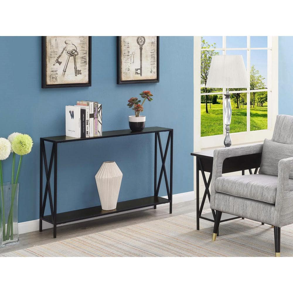 Tucson 48" Espresso and Black Metal Console Table with Shelf