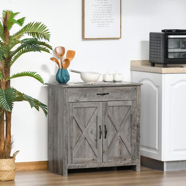 Homcom 32 Farmhouse Barn Door Style Sideboard Buffet Storage Cabinet Coffee Bar for Living Room or Entryway