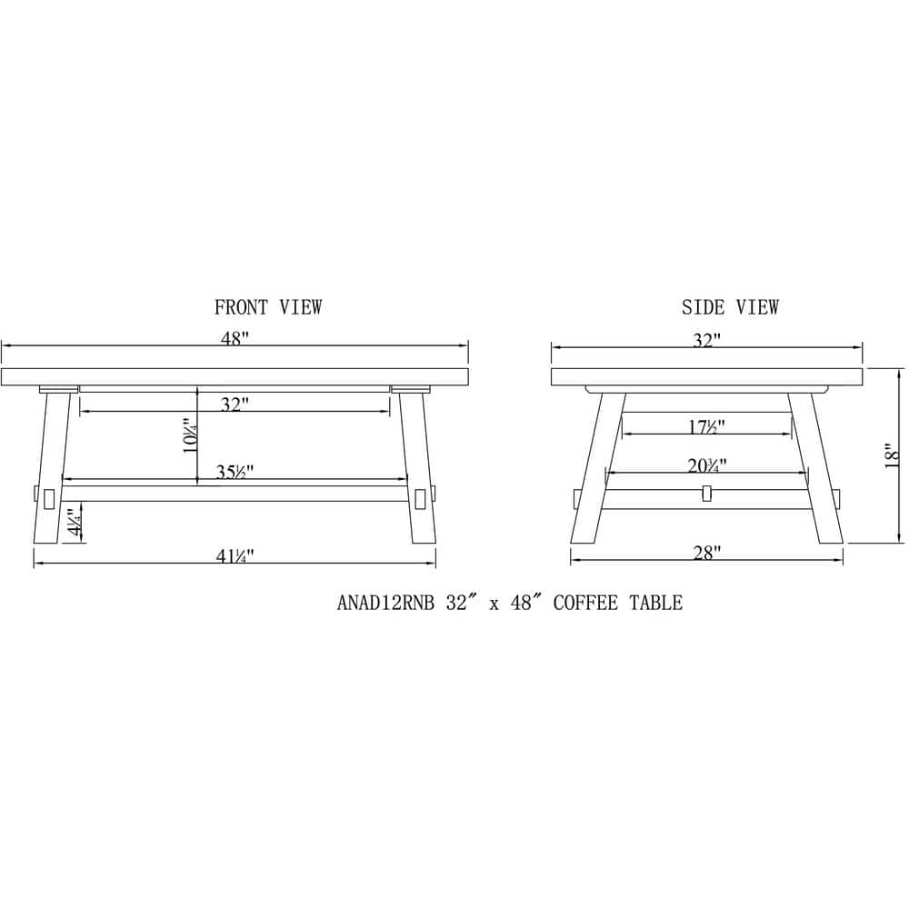 Rustic Industrial 51'' Solid Wood Sawhorse Coffee Table in Natural/Black
