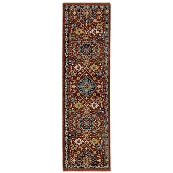 Ambrose Red/Multi 2 ft. x 8. ft. Oriental Floral Polyester Fringe Edge Indoor Runner Area Rug
