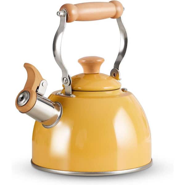 7-Cup Yellow Whistling Teapot Food Grade Stainless Steel Universal Cooktop Stovetop Tea Kettle with Cool Touch Handle