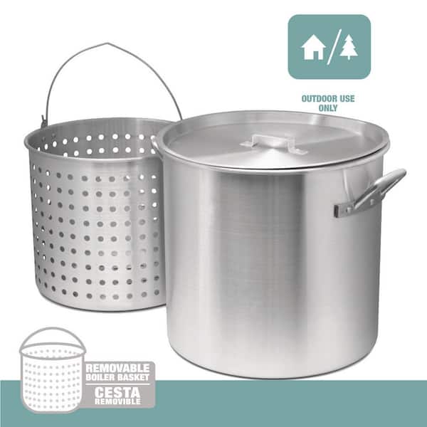 42 Qt. Aluminum Stockpot with Strainer Basket and Lid