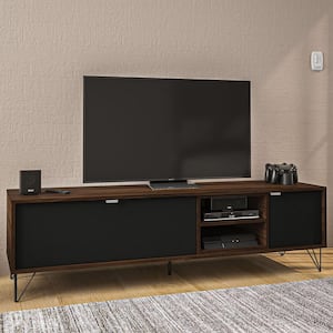 Montreal Walnut and Black Tv Stand Fits TVs up to 65 in. with Cabinets and Removable Shelf