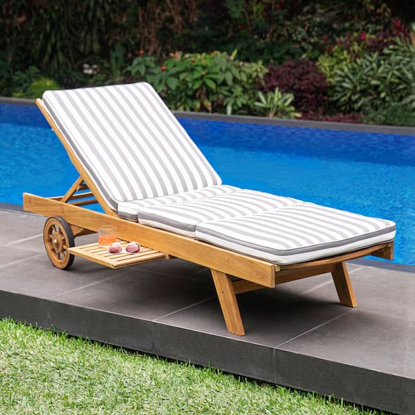 Cambridge Casual Caterina Teak Outdoor Chaise Lounge with Charcoal Stripe Cushion