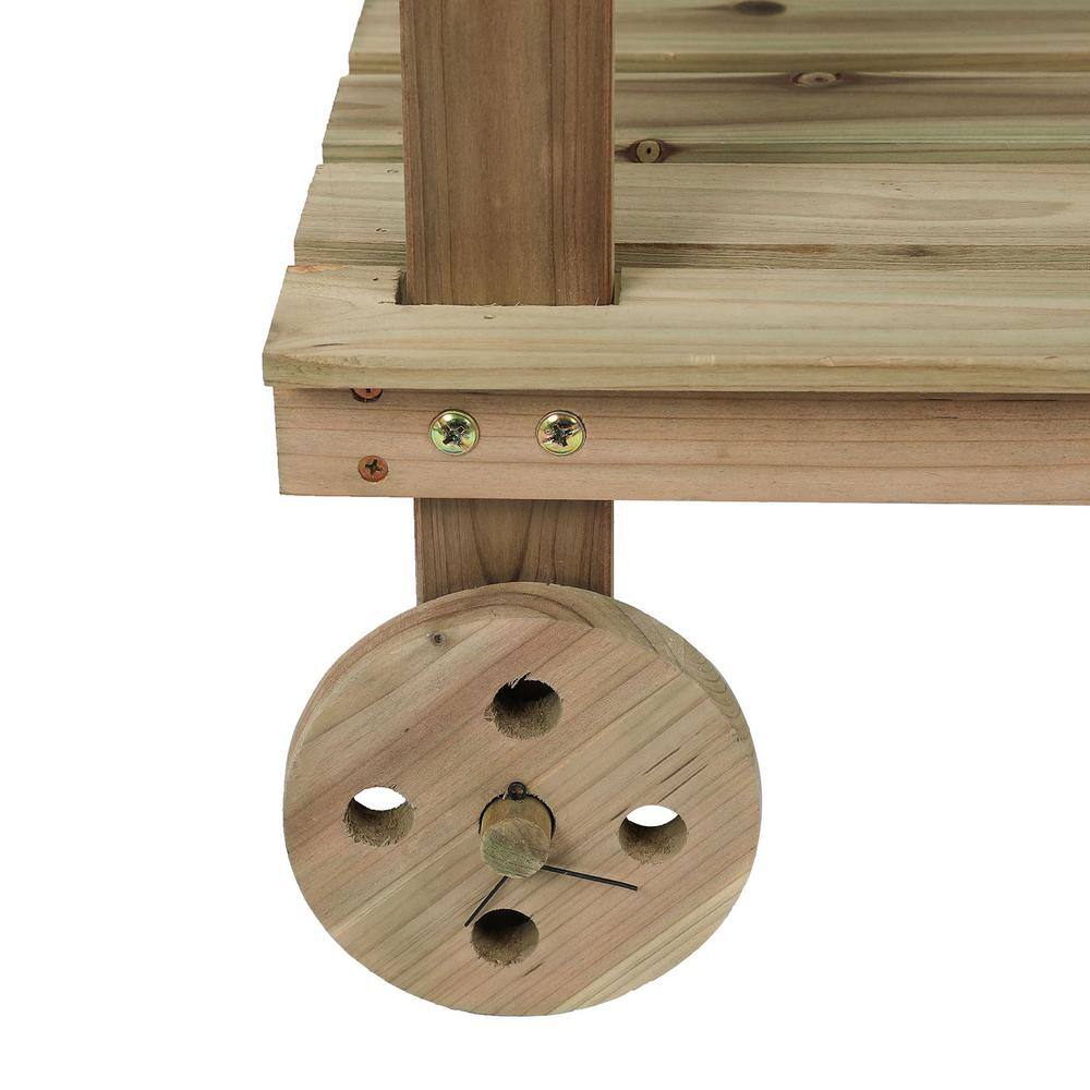 Natural Fir Wood Mobile Potting Bench with Drawer and Shelves