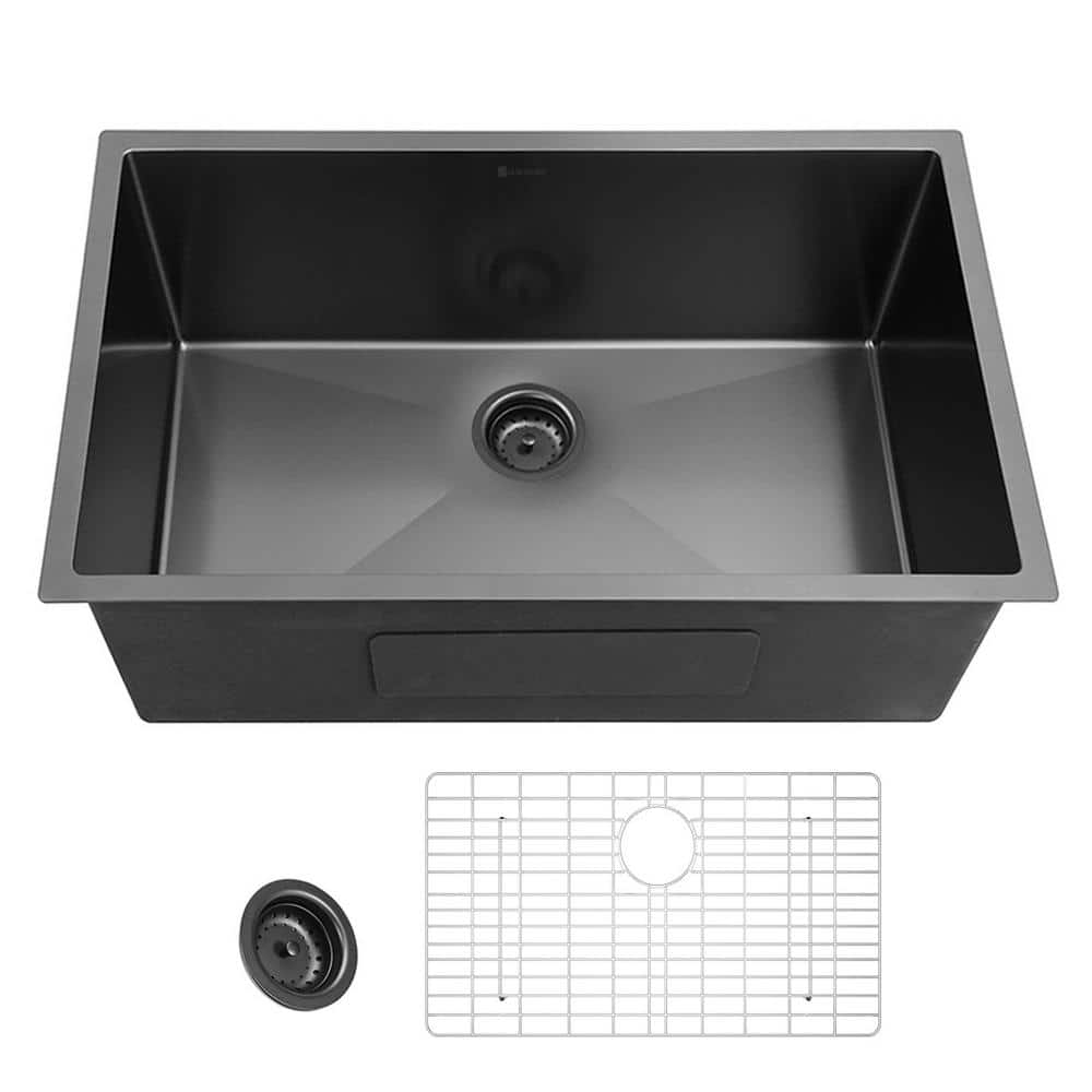 Glacier Bay 27 in. Undermount Single Bowl 18 Gauge Gunmetal Black