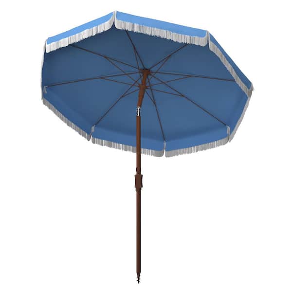 9-foot round solar aluminum patio umbrella in chino Patio Premier 9' Round 8-Rib Aluminum Market Umbrella in Hunter Green
