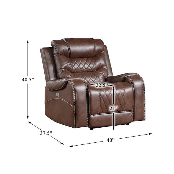Lazzara Bergen Brown Faux Leather Power Recliner 9405BR-1PW - The