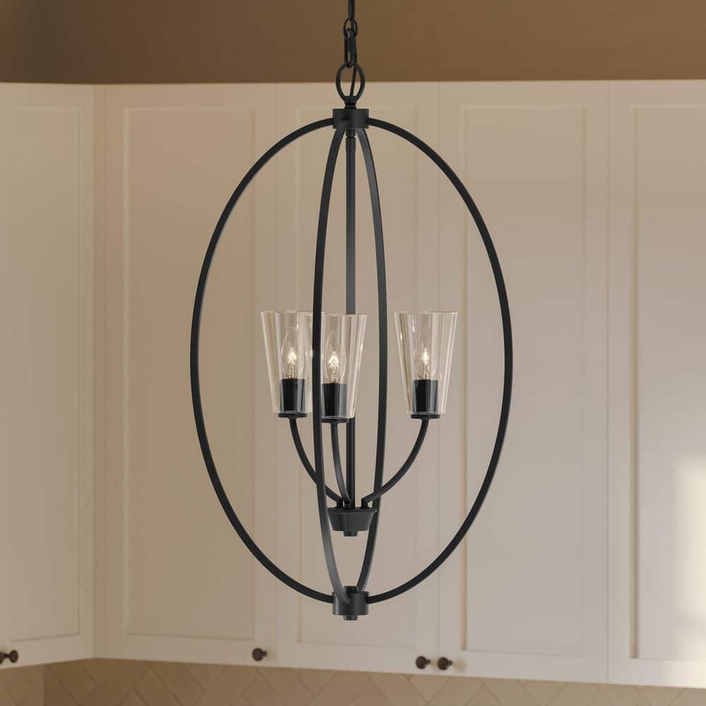 Jheni 60-Watt 3-Light Matte Black Transitional Foyer Pendant Light with Clear Glass Shades price history on PriceWatchPro
