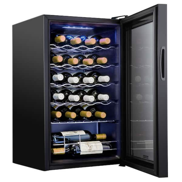 24-Bottle Wine Cooler, Cellar Cooling Unit in Black, Freestanding Wine Fridge with Lock