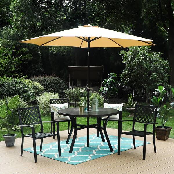 Phi Villa Black 5 Piece Metal Outdoor Patio Dining Set With Wood Look Round Table And Elegant Stackable Chairs Thd5 096b 5901 - Round Patio Table And Chairs Big Lots Phi Villa Black 5 Piece Metal Outdoor Patio Dining Set With Wood Look Round Table And Elegant Stackable Chairs Thd5 096b 5901 - Round Patio Table And Chairs Big Lots