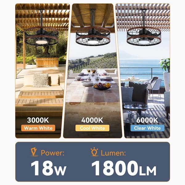 20 in. Outdoor Black 3-Color LED 6-Speed Waterproof Ceiling Fan with Lights and Remote for Porches, gazebos, patios