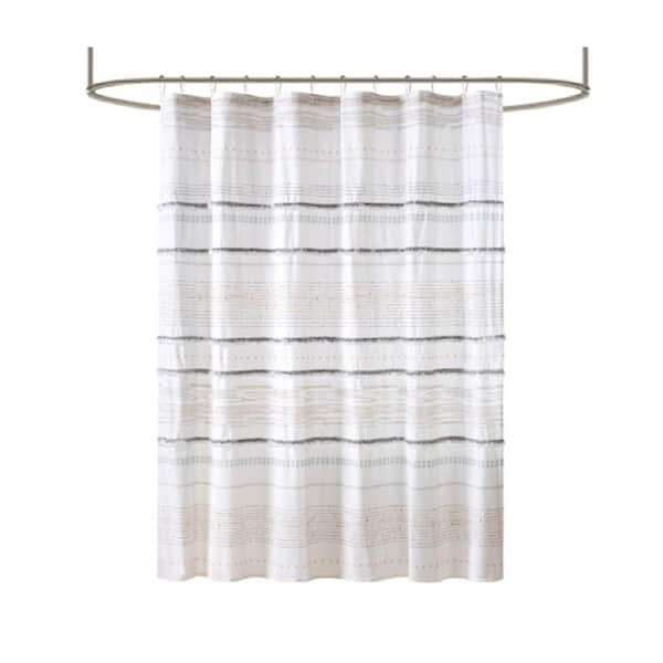 Afoxsos 72 in. W x 72 in. L Chic Cotton Printed Shower Curtain with Tassels and Boho Stripe Design in Off White Gray