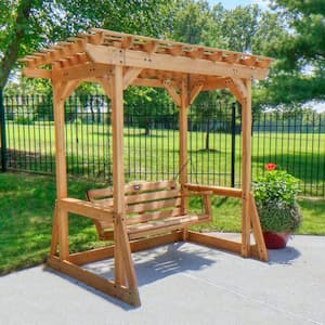 Callahan 50 in. 2-Person Outdoor All Cedar Wood Patio Porch Swing with Pergola Canopy
