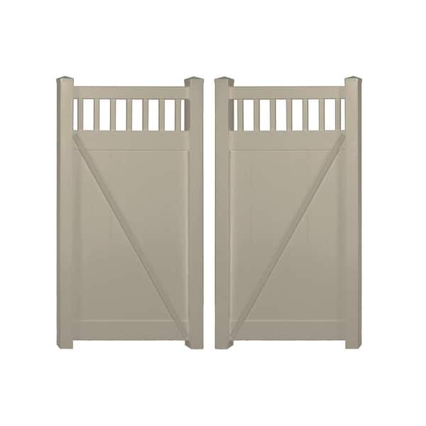 Weatherables Mason 7.4 ft. W x 7 ft. H Khaki Vinyl Privacy Fence Double Gate Kit