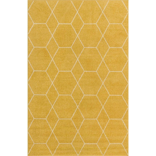 StyleWell Trellis Frieze Yellow/Ivory 5 ft. x 8 ft. Geometric Area Rug