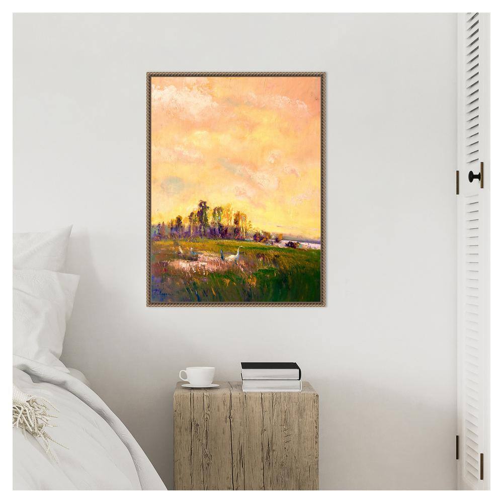 Abstract Marshland Scenic Landscape Canvas Wall Art with Bronze Frame