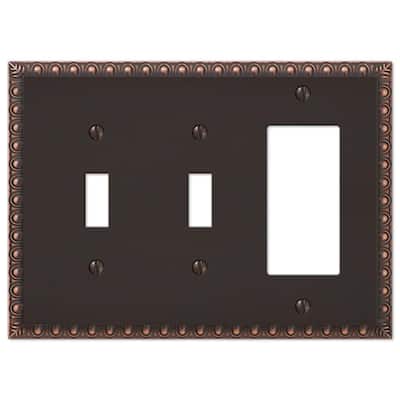 Antiquity 3 Gang 2-Toggle and 1-Rocker Metal Wall Plate - Aged Bronze