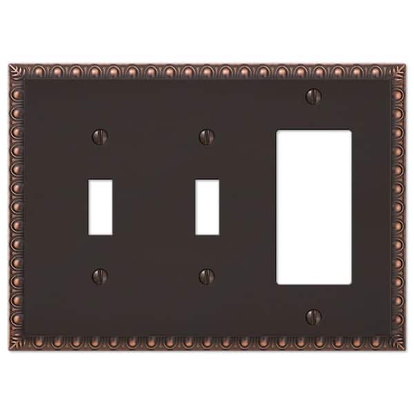 AMERELLE Antiquity 3 Gang 2-Toggle and 1-Rocker Metal Wall Plate - Aged Bronze
