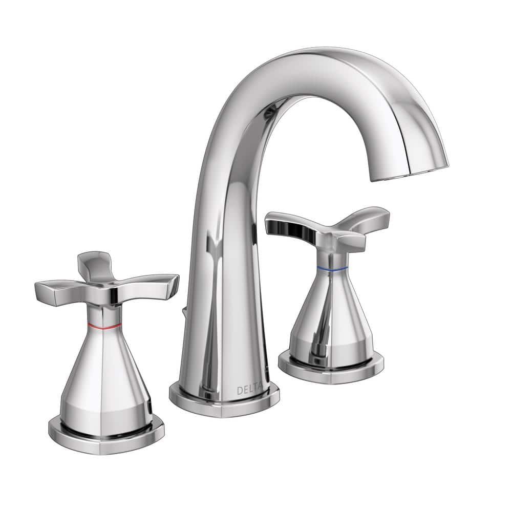 Chrome Modern Widespread Bathroom Faucet with Cross Handles