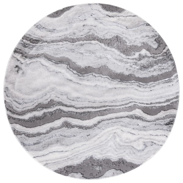 SAFAVIEH Craft Gray 7 ft. x 7 ft. Marbled Abstract Round Area Rug