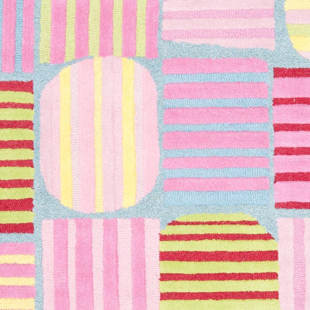 Blue Geometric Striped 4' x 6' Hand-Tufted Kids Rug