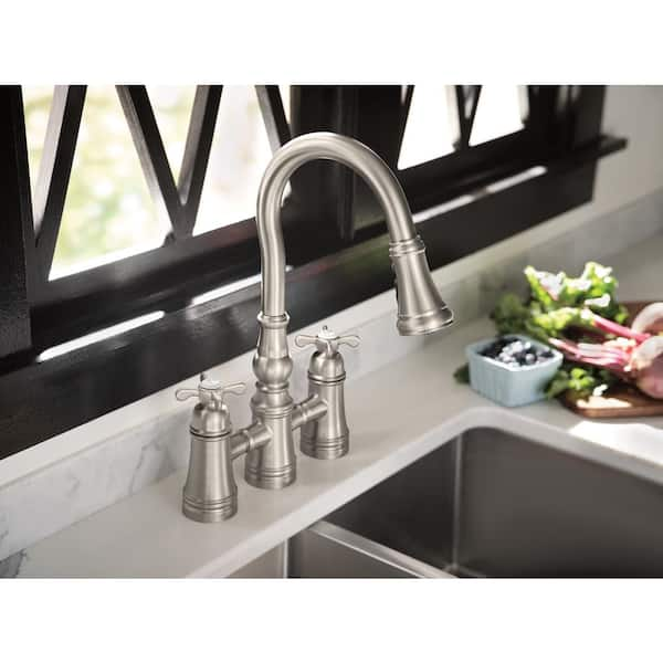 Weymouth Double Handle Deck Mount Bridge Kitchen Faucet in Spot Resist Stainless Steel