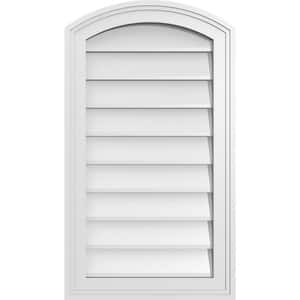 16 in. x 28 in. Arch Top Surface Mount PVC Gable Vent: Functional with Brickmould Frame