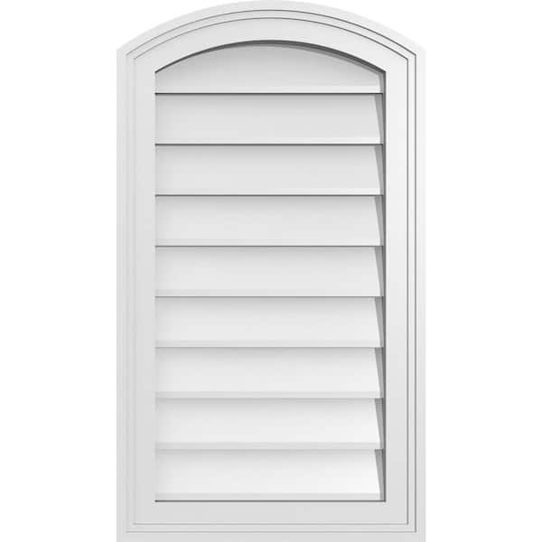 Ekena Millwork 16 in. x 28 in. Arch Top Surface Mount PVC Gable Vent: Functional with Brickmould Frame