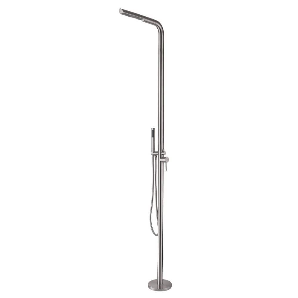 Dual-Function 2-Spray Freestanding Outdoor Shower Faucet 2.1 GPM Floor-Mount Shower Kit in Brushed Stainless Steel price history on PriceWatchPro