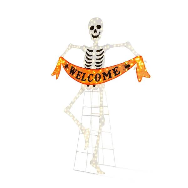 Plug in-86.25 in. H Lighted Halloween 2D Skeleton Outdoor Decor with 220 warm White LED Lights