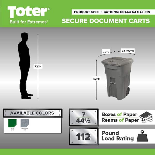 Toter 4-Wheel Trash Cart with Lid — Graystone, 64-Gallon, Model# ACC64