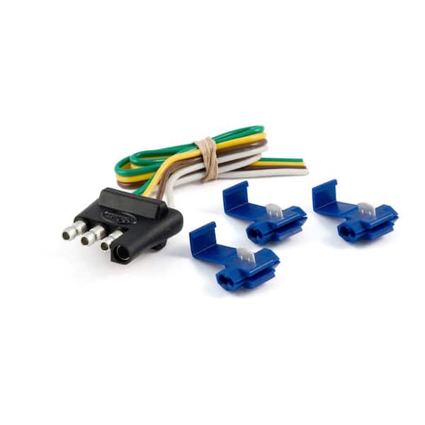 CURT 4-Way Flat Connector Plug with 12" Wires and Hardware (Trailer Side, Packaged)