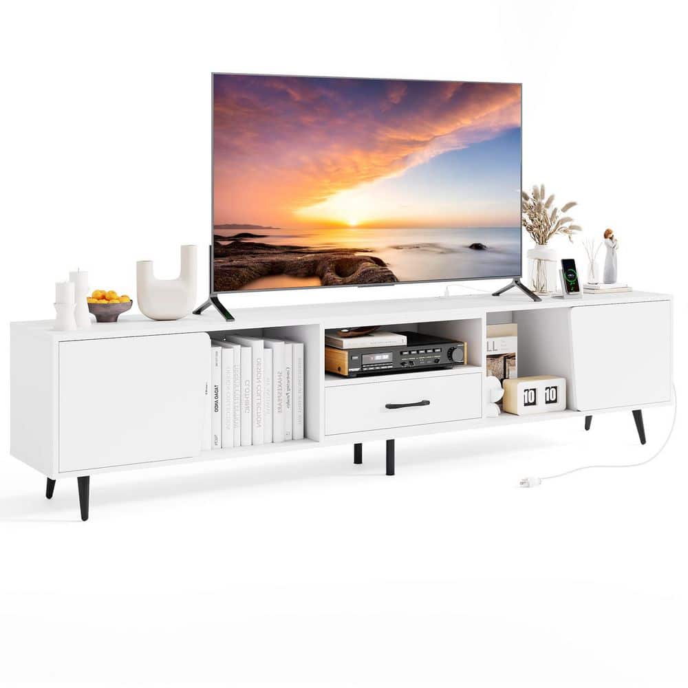 White TV Stand Fits TVs up to 90 in. with 2 Storage Cabinets price history on PriceWatchPro